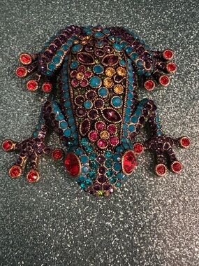 Heidi Daus Multicolor Jeweled Frog Brooch